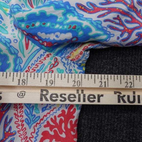 Lilly Pulitzer Blouse Coral Reef Silk Preppy Women Size L Blue - Picture 5 of 8